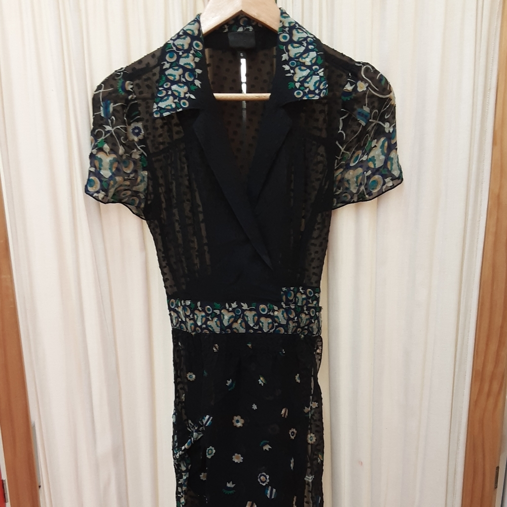Anna Sui Sheer Silk Embroidered  Dress Size 6